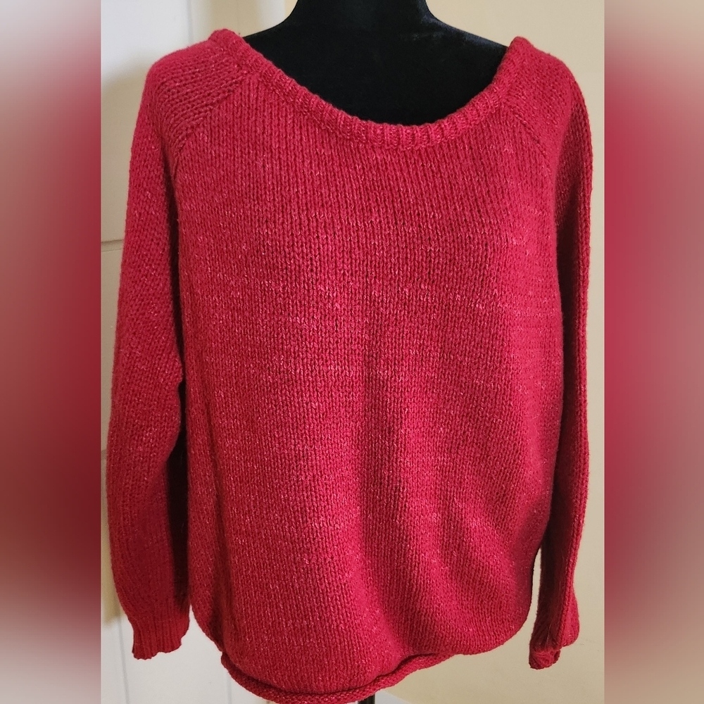 BTFBM Women Casual Long Sleeve Fall Sweaters Crew Neck Red XL - Picture 3 of 7
